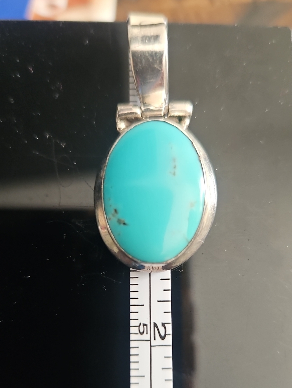 Vintage Natural Turquoise Pendant 925 Sterling Silver Oval Southwestern - Picture 6 of 8